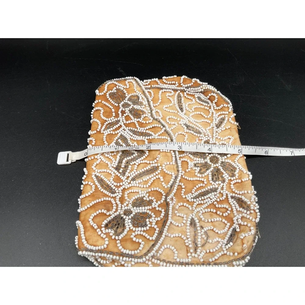Vintage Beaded Evening Bag Clutch Purse White Floral Pink Lining